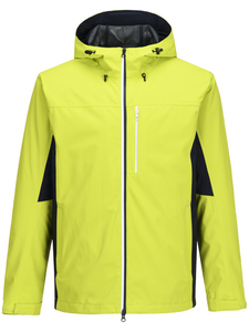 Men Lightweight Waterproof Jacket with Connected Hood Seam Taped Bicolor Zippers Windbreaker 