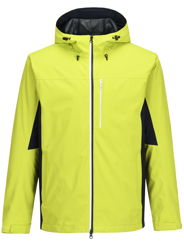 Men Lightweight Waterproof Jacket with Connected Hood Seam Taped Bicolor Zippers Windbreaker 