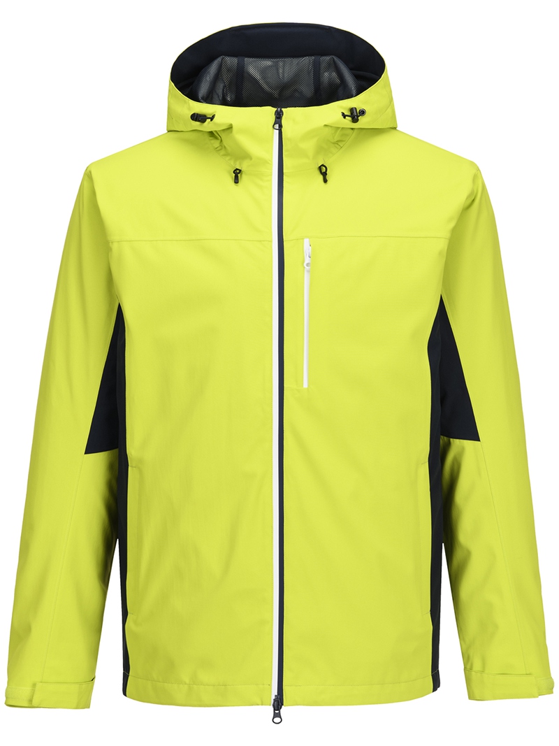 Men Lightweight Waterproof Jacket with Connected Hood Seam Taped Bicolor Zippers Windbreaker 