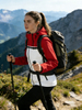 Women Lightweight Waterproof Jacket with Connected Hood Seam Taped Iregular Front Zippers Windbreaker