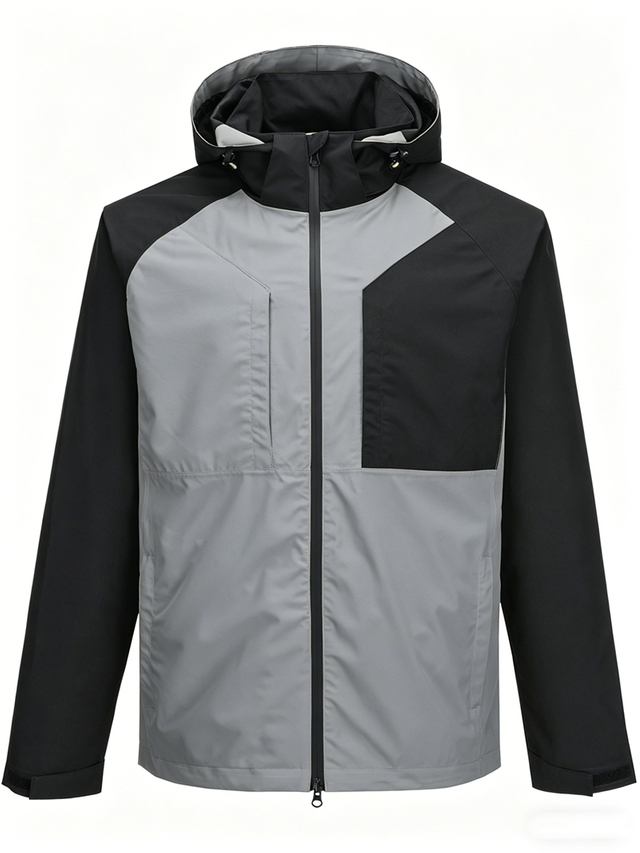Men Lightweight Waterproof Jacket with Detachable Hood Seam Taped Outdoor Camping