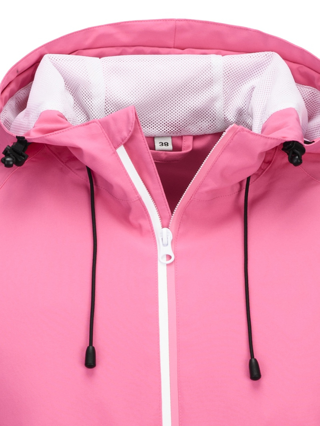 Women Lightweight Waterproof Jacket with Connected Hood Seam Taped Bicolor Zippers Rain Jacket
