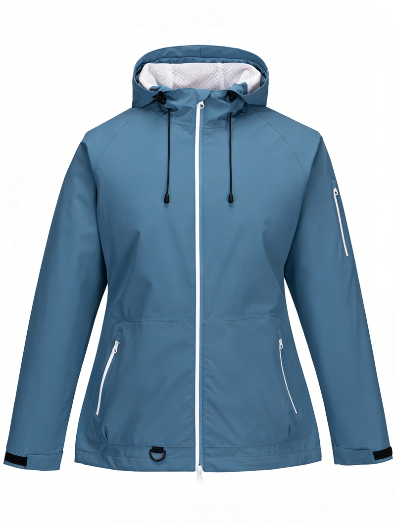 Women Lightweight Waterproof Jacket with Connected Hood Seam Taped Bicolor Zippers Windbreaker