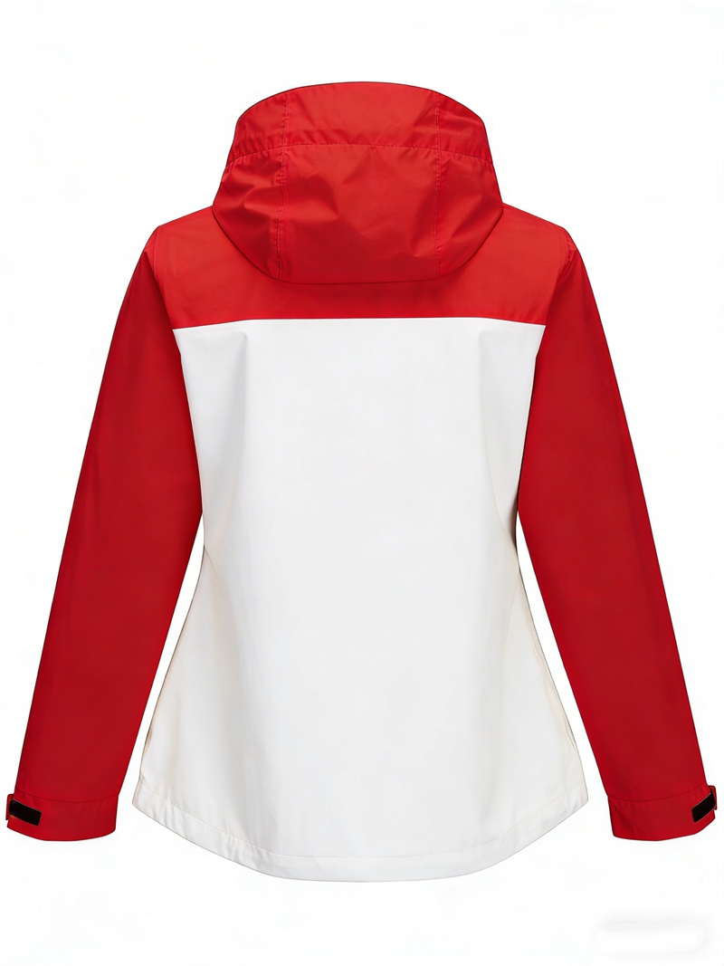 Women Lightweight Waterproof Jacket with Connected Hood Seam Taped Iregular Front Zippers Windbreaker