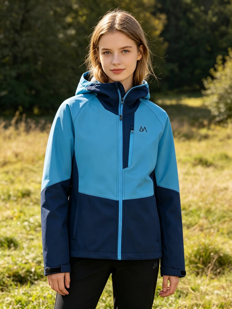 Women Softshell Jacket with Connected Hood Waterproof Water-repellent Windproof Breathable Outdoor Sports Wear