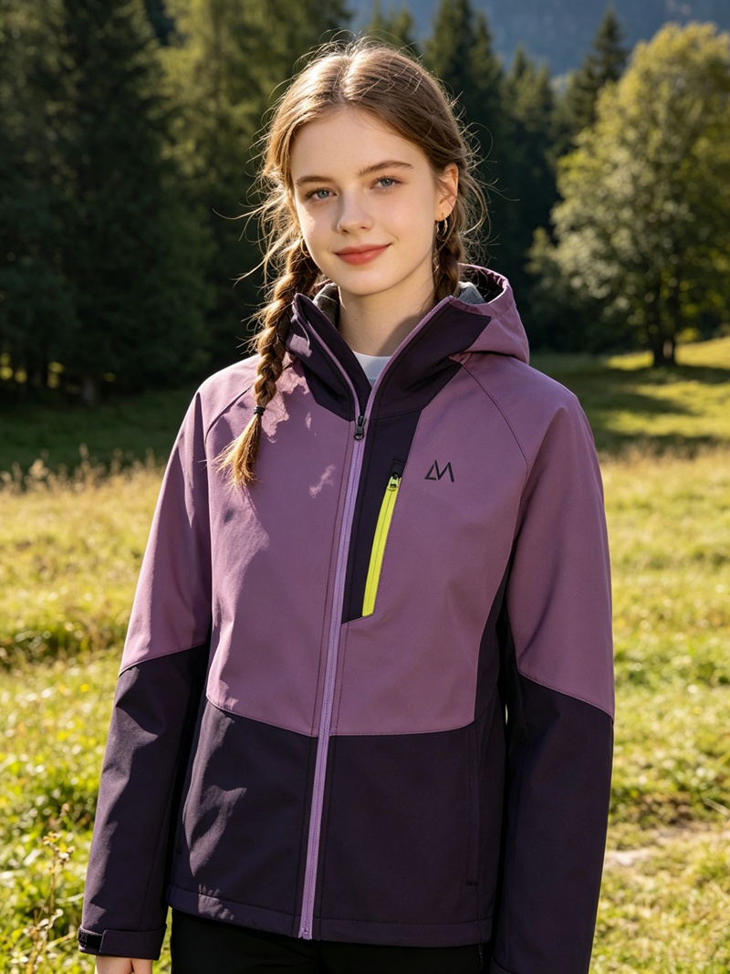 Women Softshell Jacket with Connected Hood Waterproof Water-repellent Windproof Breathable Outdoor Hiking Jacket