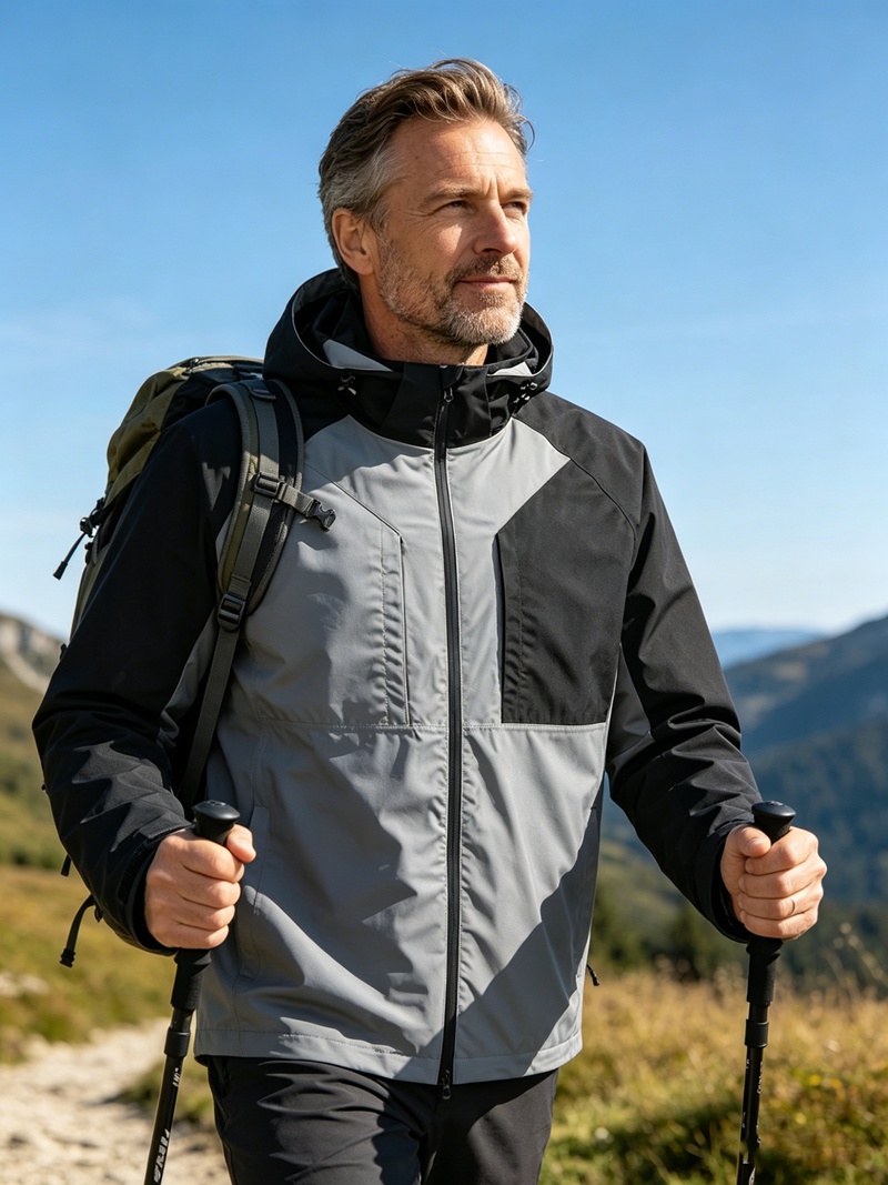 Men Lightweight Waterproof Jacket with Detachable Hood Seam Taped Outdoor Camping