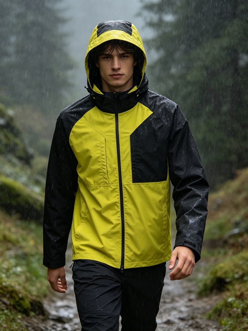 Men Lightweight Waterproof Jacket with Detachable Hood Seam Taped Outdoor Windbreaker
