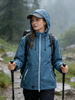 Women Lightweight Waterproof Jacket with Connected Hood Seam Taped Bicolor Zippers Windbreaker