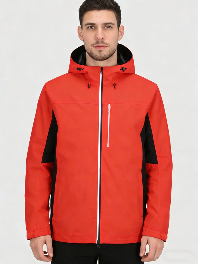 Men Lightweight Waterproof Jacket with Connected Hood Seam Taped Outdoor Hiking Clothing