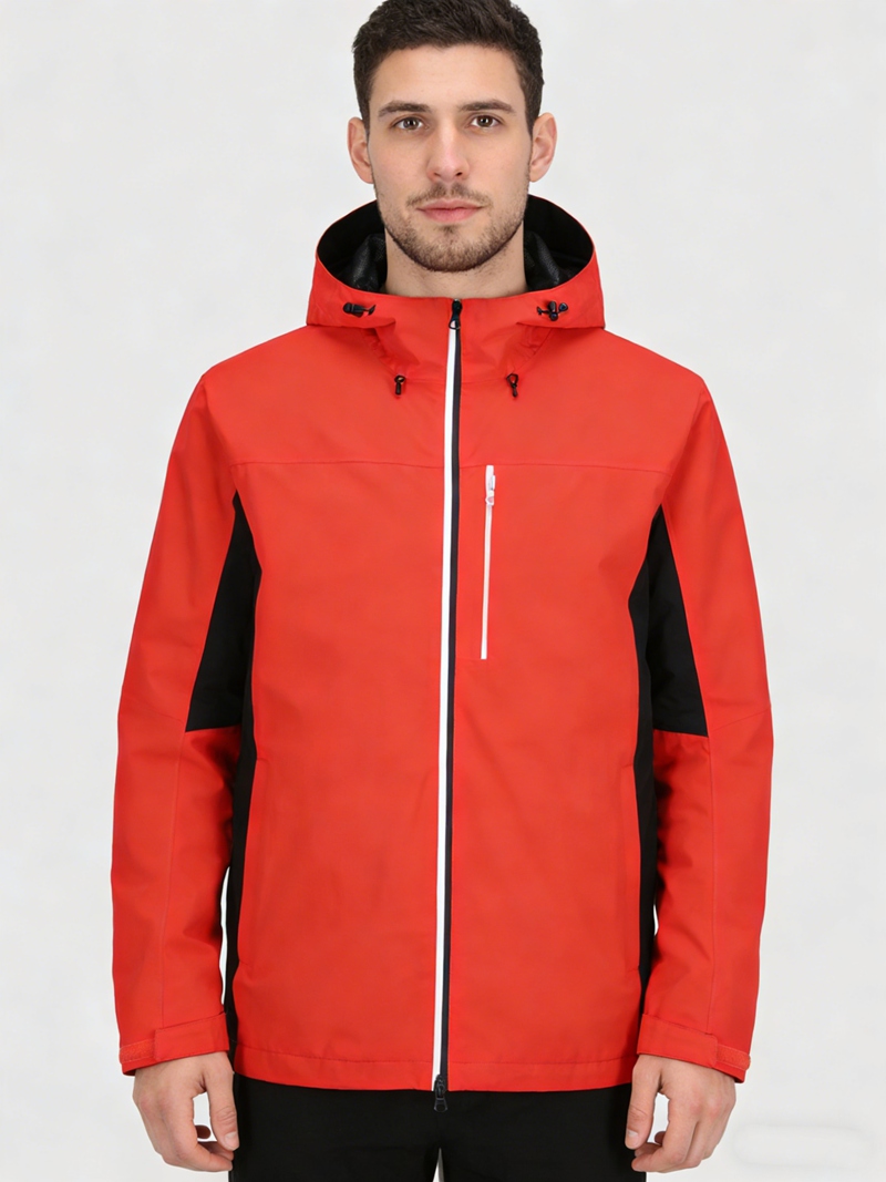Men Lightweight Waterproof Jacket with Connected Hood Seam Taped Outdoor Hiking Clothing