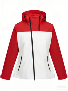 Women Lightweight Waterproof Jacket with Connected Hood Seam Taped Iregular Front Zippers Windbreaker