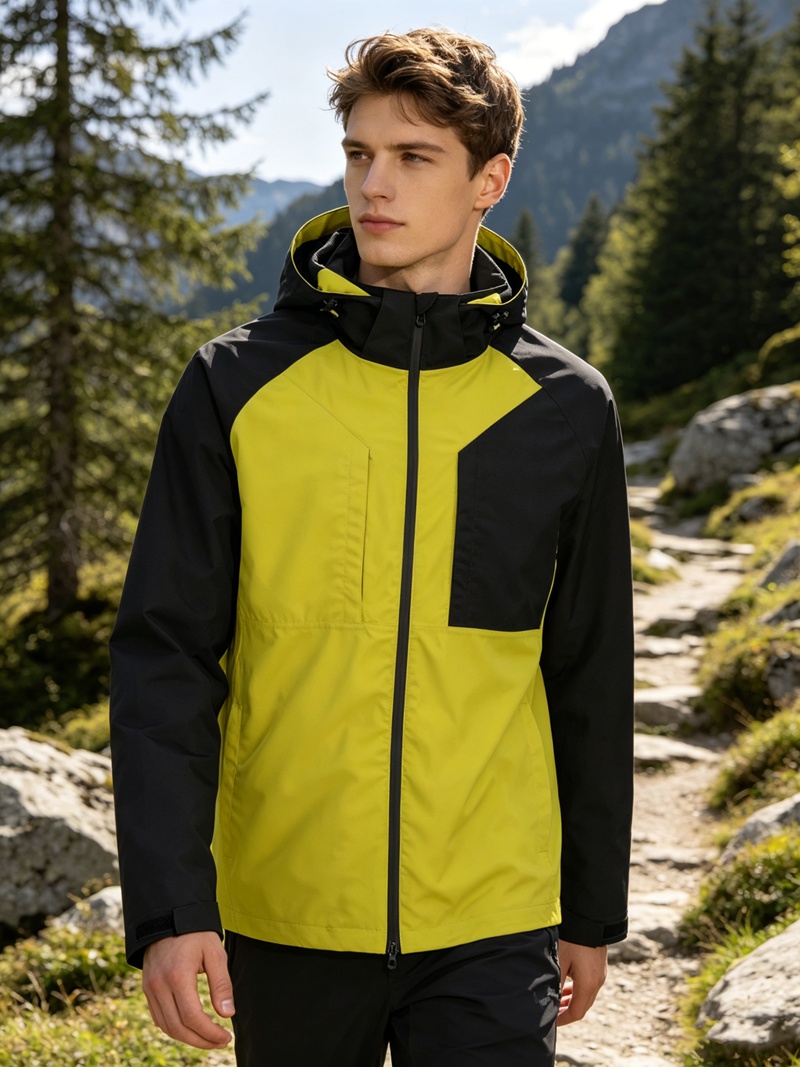 Men Lightweight Waterproof Jacket with Detachable Hood Seam Taped Outdoor Windbreaker
